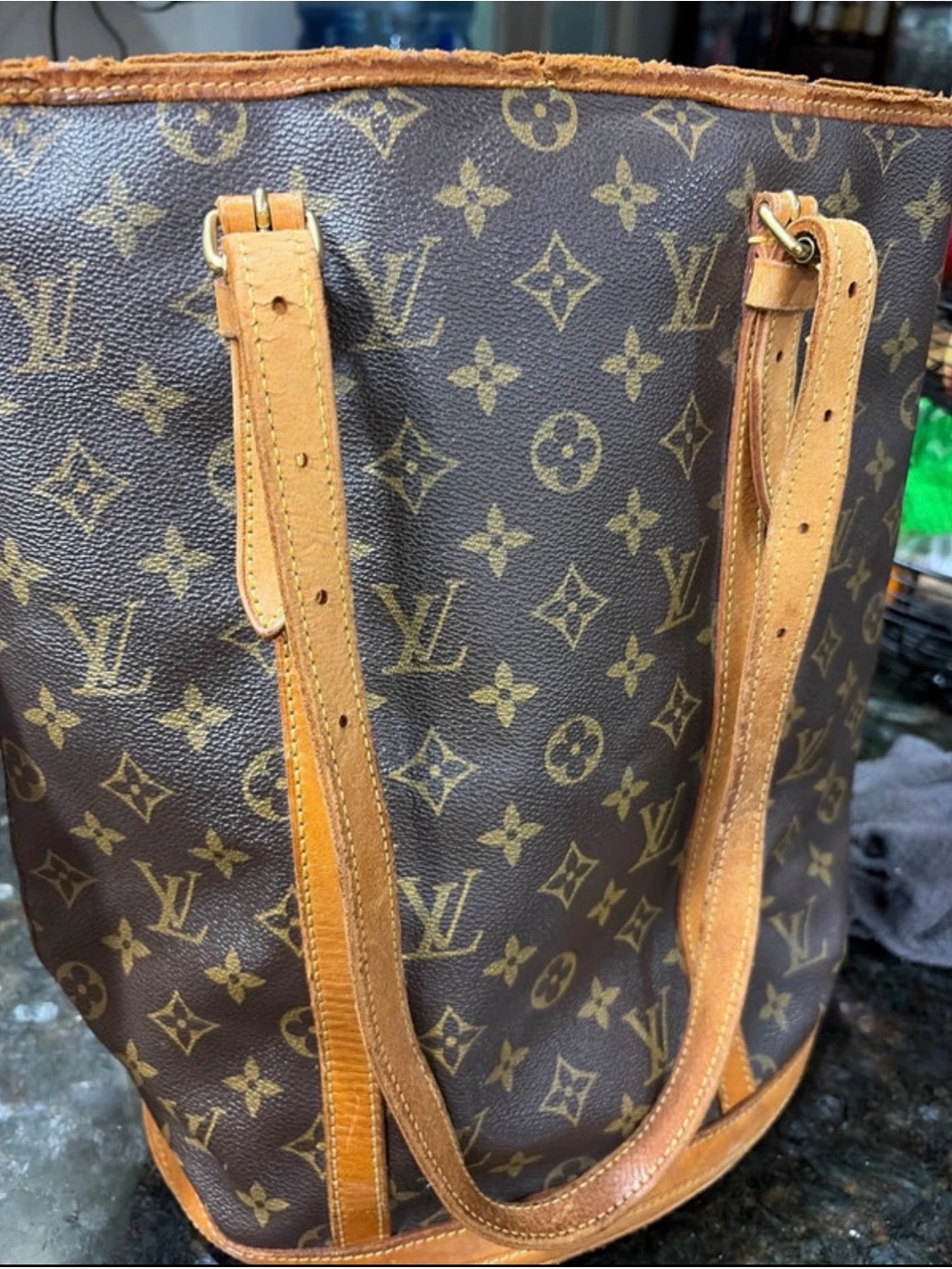 Louis Vuitton Monogram Canvas Tote with Tan Leather Trim